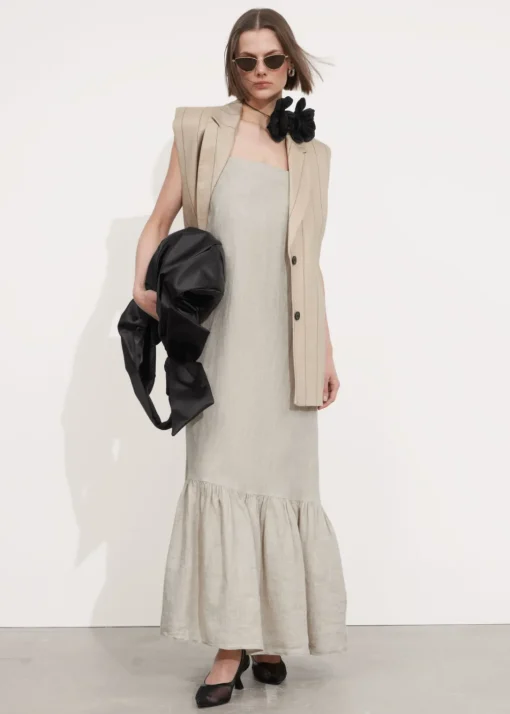 Robe Midi à Bretelles En Lin