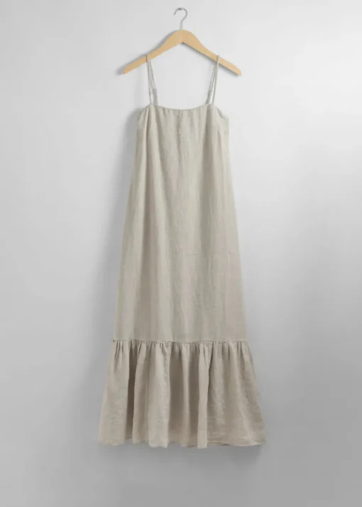Robe Midi à Bretelles En Lin
