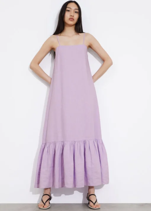 Robe Midi à Bretelles En Lin