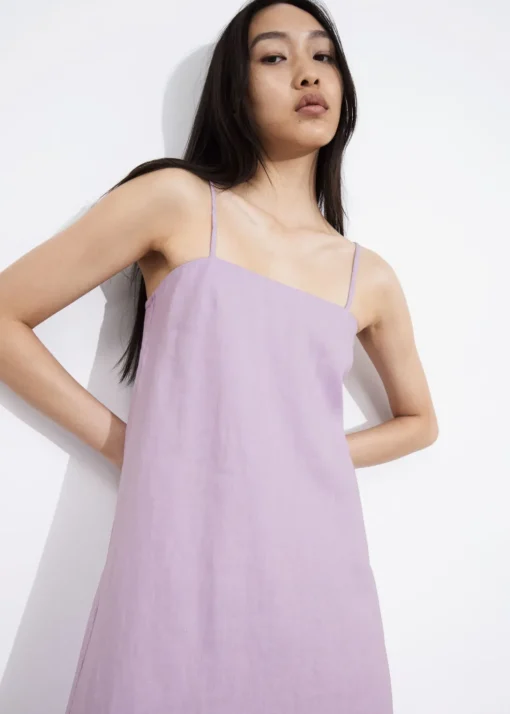 Robe Midi à Bretelles En Lin
