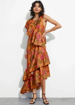 Robe Midi à Cascade De Volants