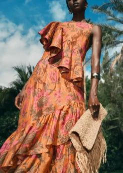 Robe Midi à Cascade De Volants