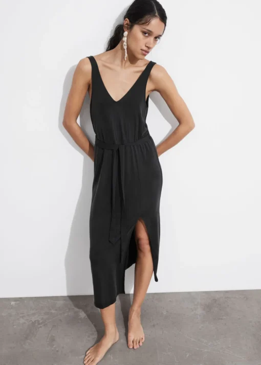 Robe Midi à Col En V En Cupro