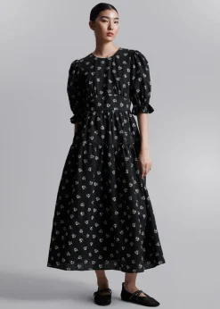 Robe Midi à Manches Ballon