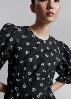 Robe Midi à Manches Ballon