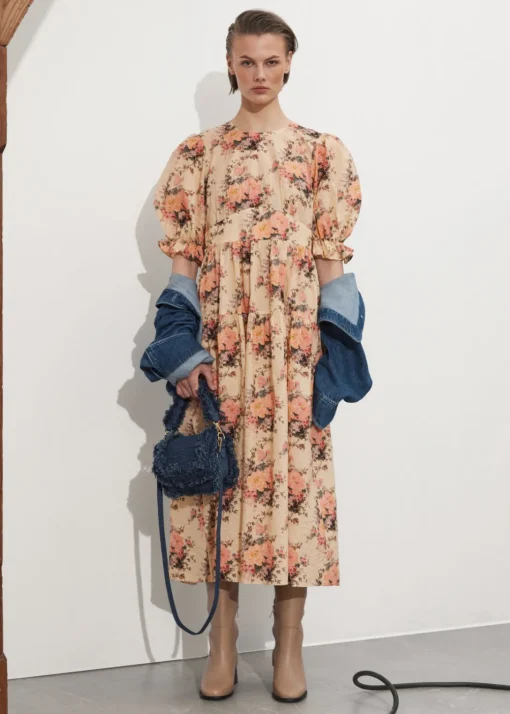 Robe Midi à Manches Ballon