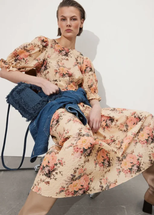 Robe Midi à Manches Ballon