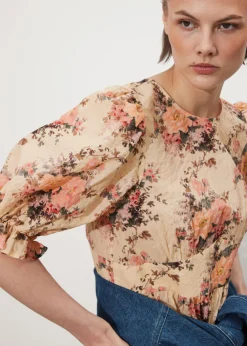 Robe Midi à Manches Ballon