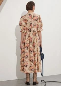 Robe Midi à Manches Ballon
