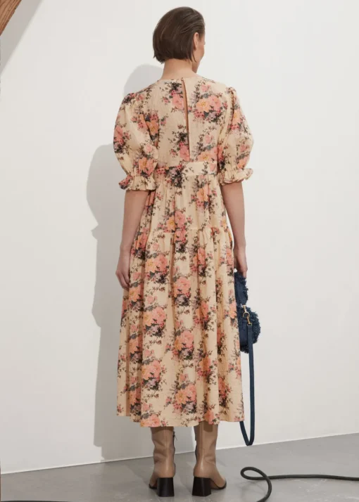 Robe Midi à Manches Ballon