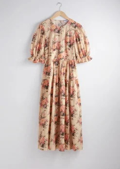 Robe Midi à Manches Ballon
