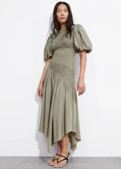 Robe Midi Asymétrique à Smocks