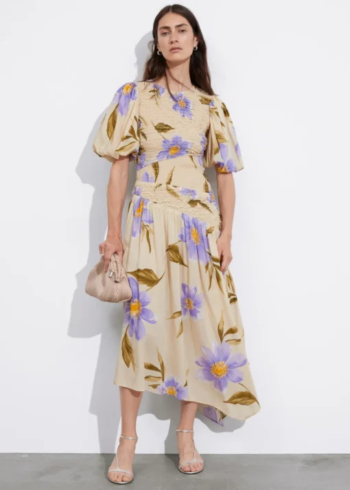 Robe Midi Asymétrique à Smocks