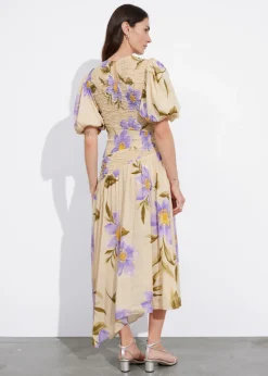 Robe Midi Asymétrique à Smocks