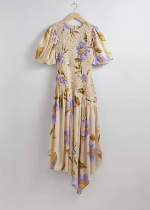 Robe Midi Asymétrique à Smocks