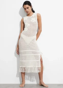 Robe Midi Crochetée à Franges