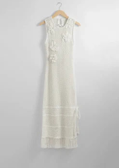 Robe Midi Crochetée à Franges