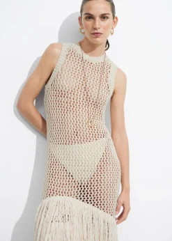 Robe Midi Crochetée à Franges
