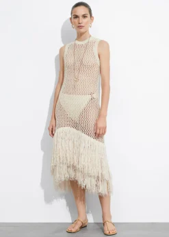 Robe Midi Crochetée à Franges