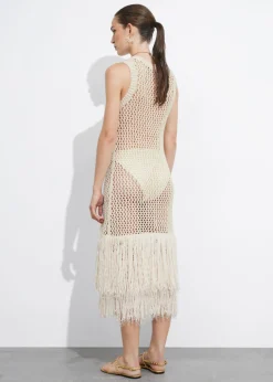 Robe Midi Crochetée à Franges