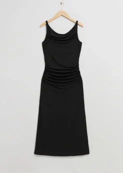 Robe Midi Drapée à Col Bénitier