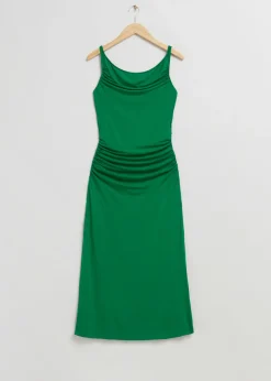 Robe Midi Drapée à Col Bénitier