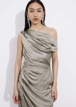 Robe Midi Drapée En Satin