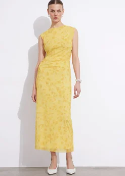 Robe Midi Drapée Sans Manches