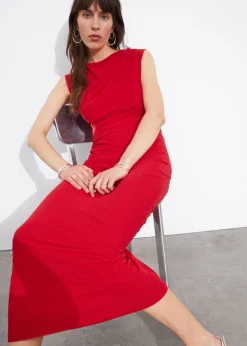 Robe Midi Drapée Sans Manches