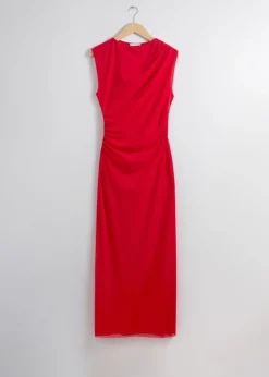 Robe Midi Drapée Sans Manches