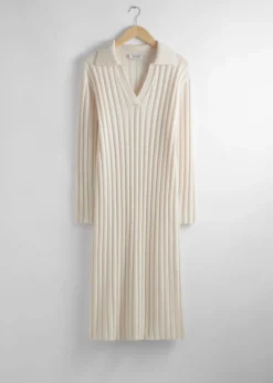 Robe Midi En Maille Côtelée à Col
