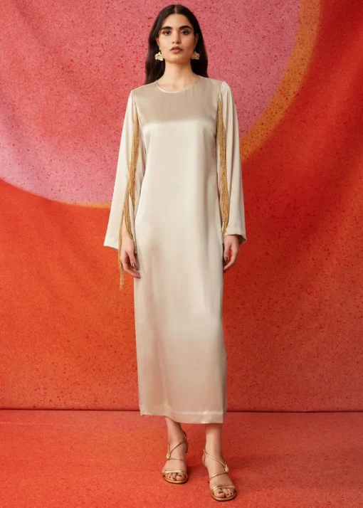 Robe Midi En Satin à Franges
