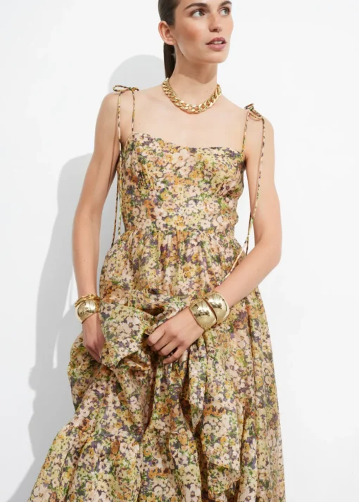 Robe Midi Volantée à Bretelles