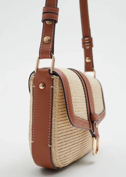 Sac En Paille à Bordures En Cuir