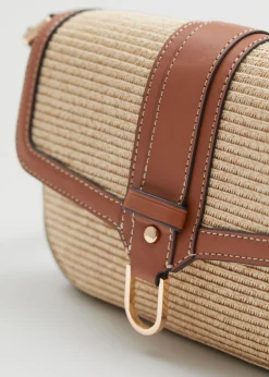 Sac En Paille à Bordures En Cuir