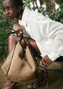 Sac En Paille à Détails En Cuir