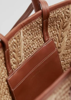 Sac Fourre-tout En Paille à Bordures En Cuir