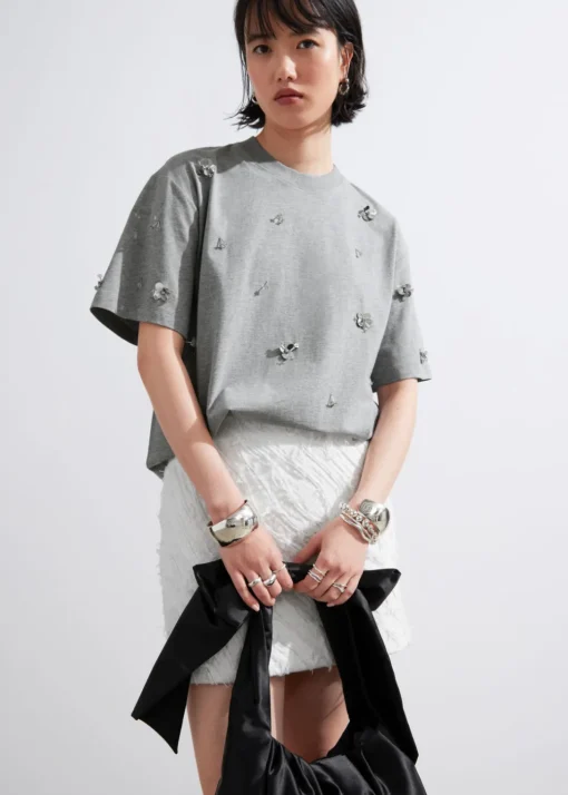 T-shirt à Motifs Floraux Appliqués